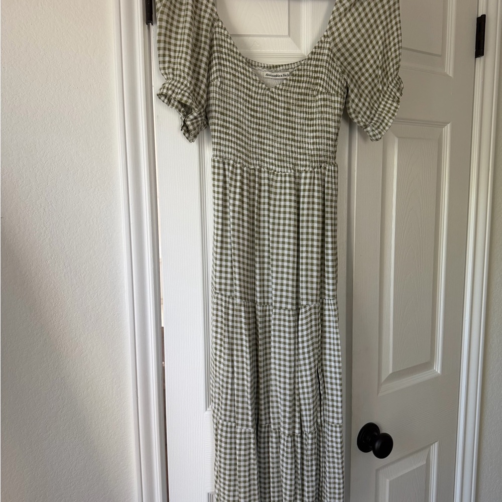 Abercrombie & Fitch Sage Green Gingham Maxi Dress